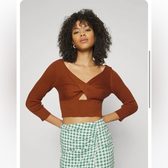 NWT Free People Floyd Wrap Front Crop Cotton Blend Sweater Glazed Ginger Large - Picture 2 of 6